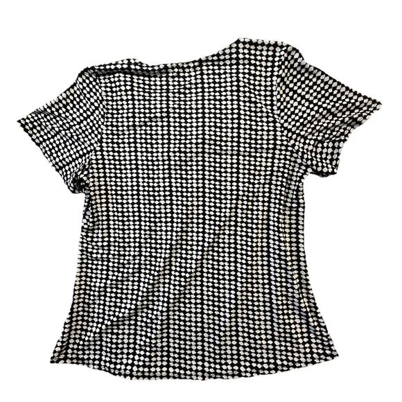 Notations Women’s XL Black White Geometric Print Top Gold Bar Neck Short Sleeve - Picture 2 of 7